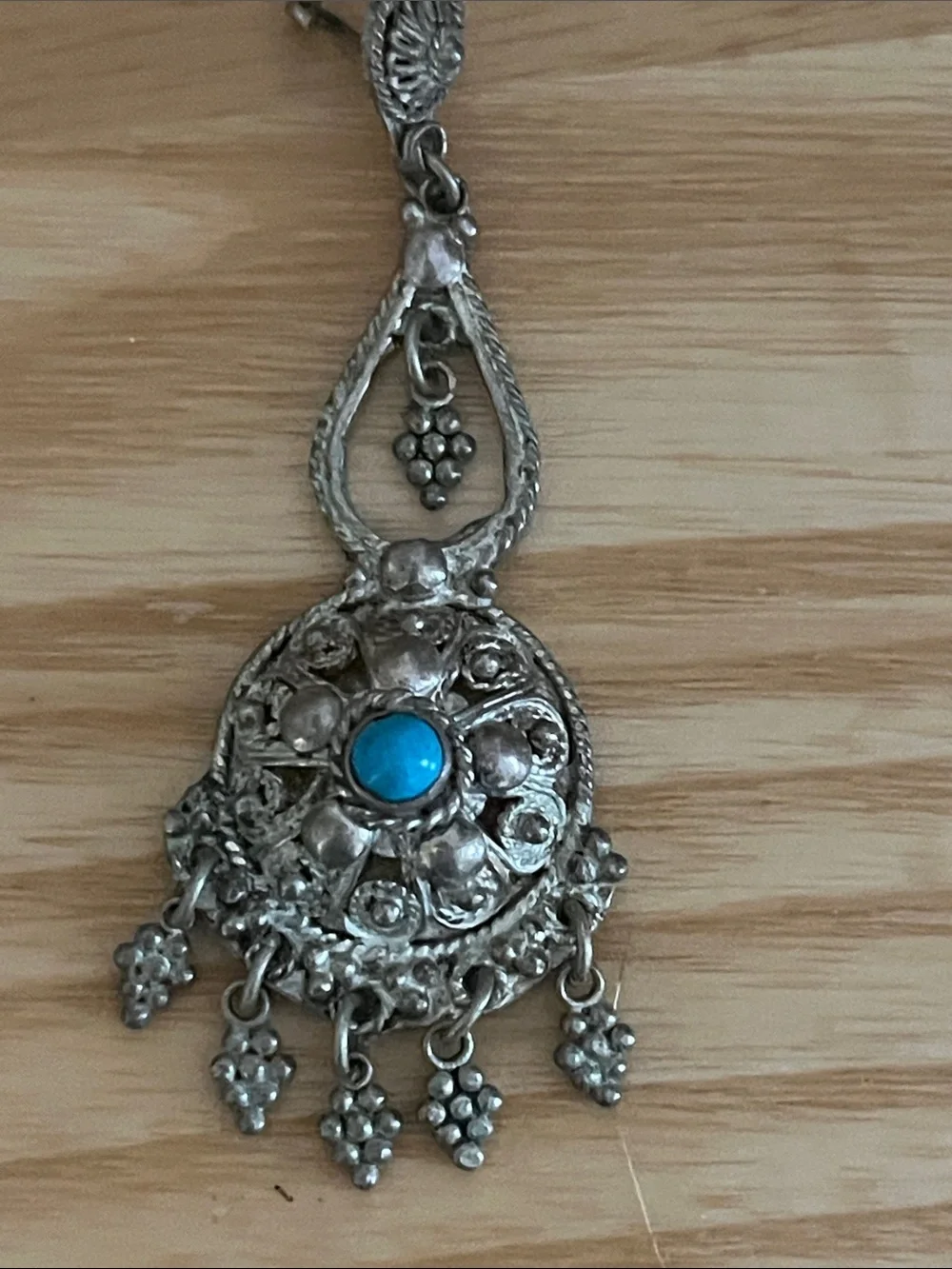 Sterling Silver Filigree Drop Earrings with Turquoise Accent